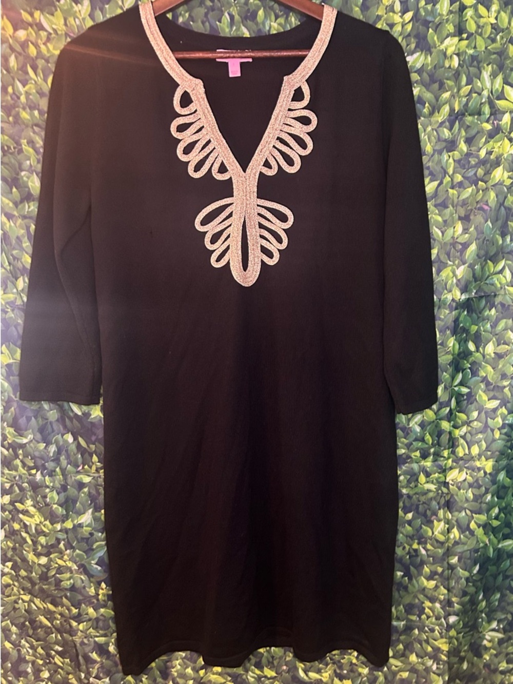Lilly Pulitzer Black Tunic with Gold Embroidered V-Neck Detail